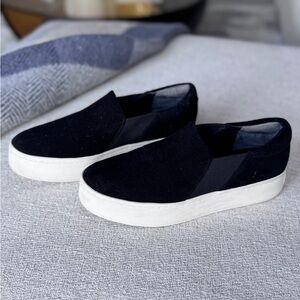 Vince Camuto Black Suede Slip-On Platform Sneakers with White Sole